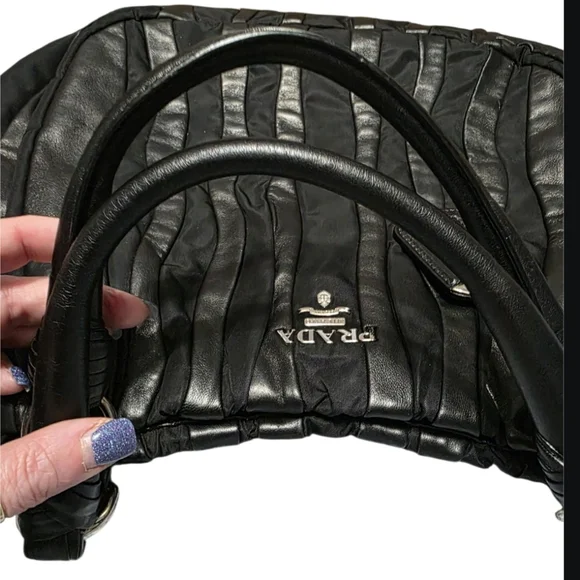 Prada Black Tessuto Nylon And Nappa Leather Waves Bag W/ COA and DUSTBAG